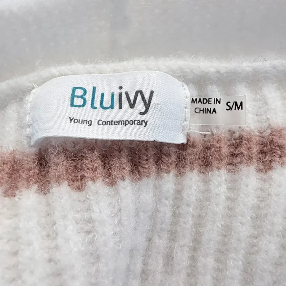Blu Ivy Long Striped Cardigan Small Ivory Cozy Knit